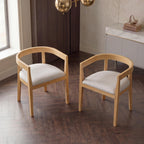 Curved Back Upholstered Dining Chairs with Solid Wood Frame, Set of 2 (Natural) - Elirian