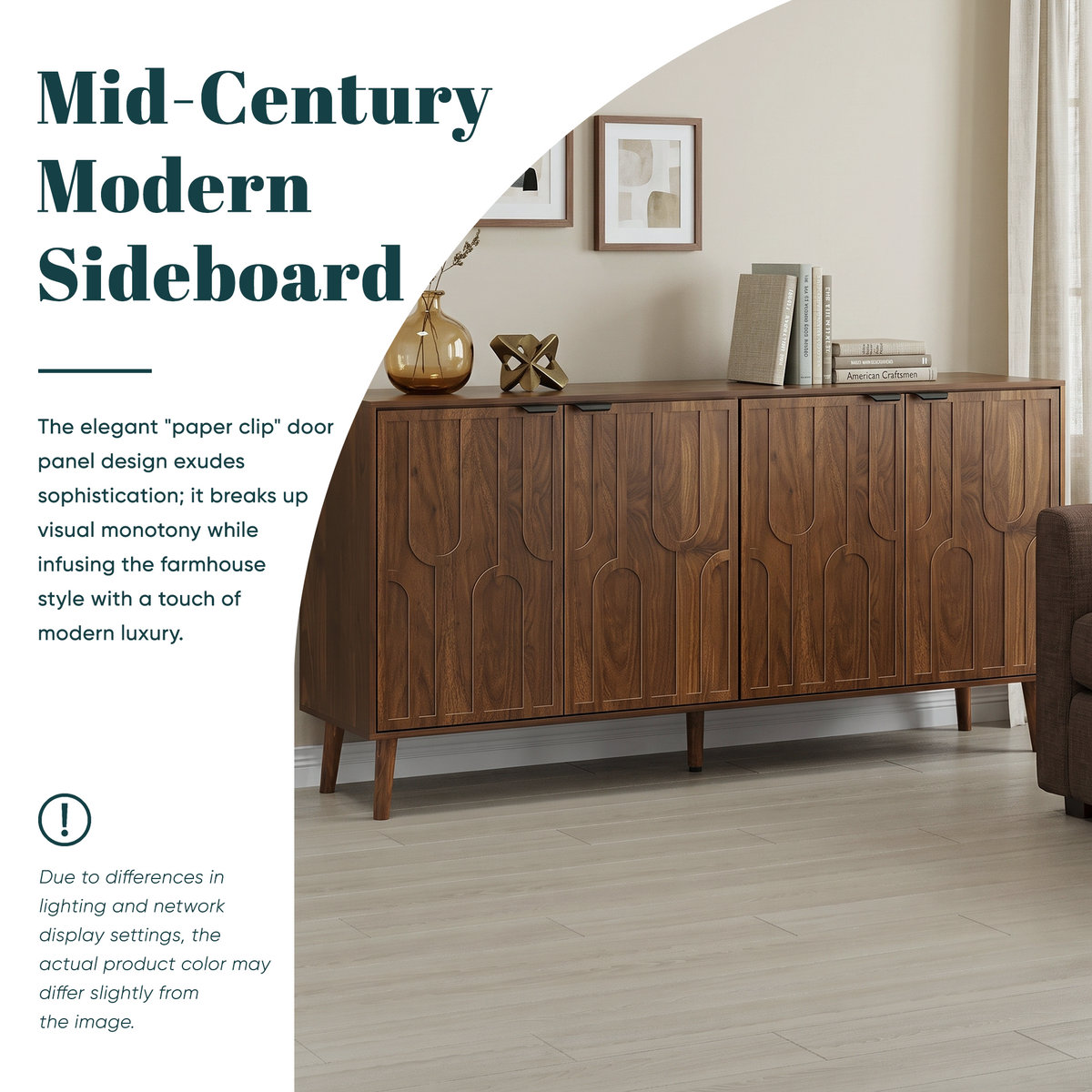 Walnut Mid-Century Sideboard with Paperclip Doors - Elirian