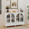 White arched glass sideboard buffet cabinet with drawers, modern dining room storage - Elirian