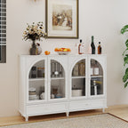 White arched glass sideboard buffet cabinet with drawers, modern dining room storage - Elirian