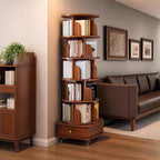 Rotating Corner Bookshelf, 6-Tier Walnut Brown Spinning Bookcase - Elirian