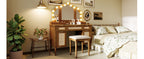 Hollywood Vanity Desk & Stool Set with Tri-Fold Mirror, Espresso - Elirian