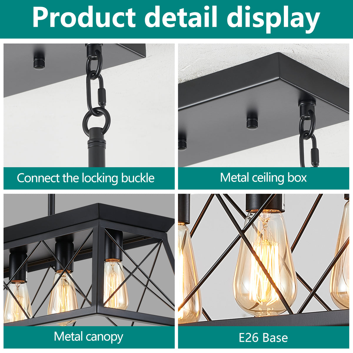 5-Light Black Farmhouse Chandelier with Adjustable Rods - Elirian