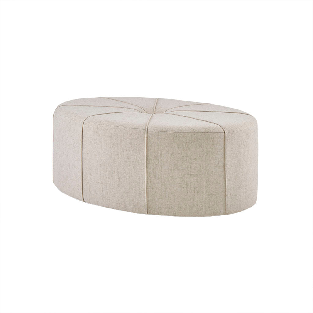 Cream Oval Tufted Cocktail Ottoman, 48" - Elirian