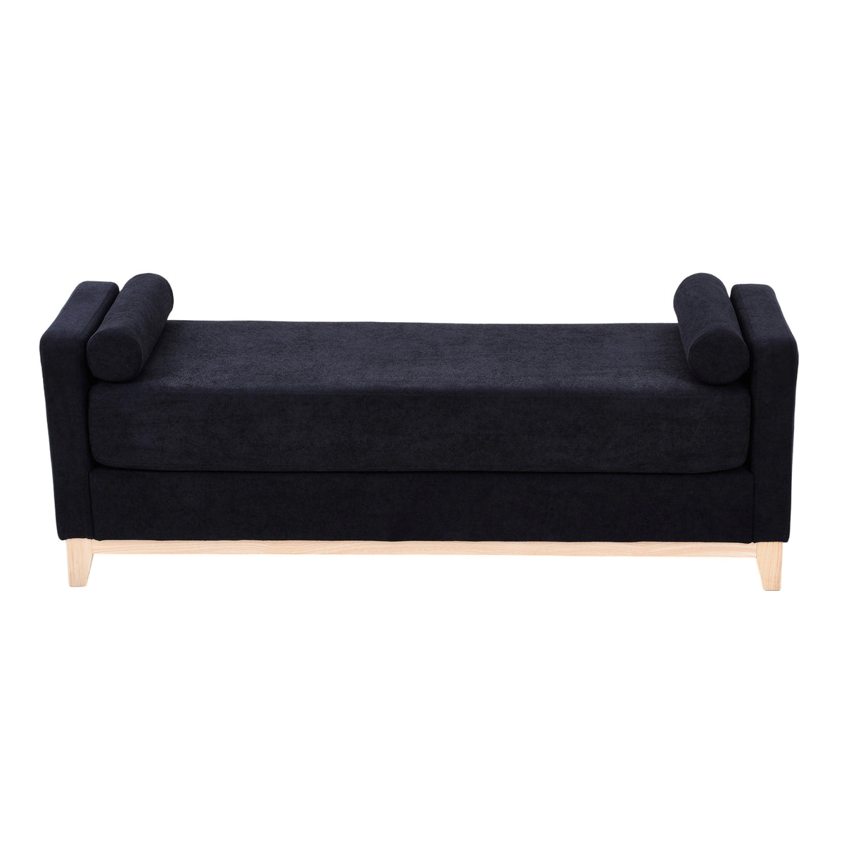 Sherpa Fleece Upholstered Bench with Bolster Pillows, Black - Elirian