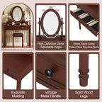 Vintage Walnut Vanity Desk Set with Adjustable Mirror & Velvet-Lined Drawers - Elirian