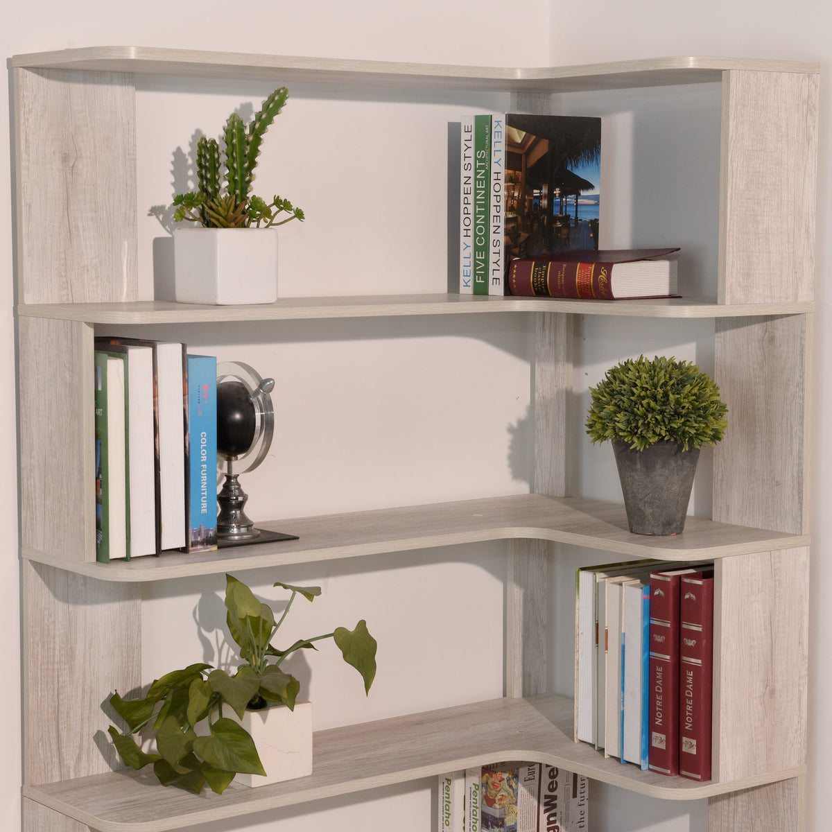 Light Gray Freestanding Corner Bookshelf with Anti-Tip Safety Design - Elirian