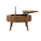 Walnut Round Lift-Top Coffee Table with Fluted Base - Elirian