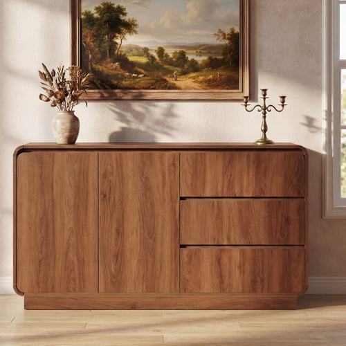 Light Walnut Sideboard with 2 Doors and 3 Drawers - Elirian
