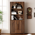 Walnut arched bookcase with storage cabinet and open display shelves - Elirian
