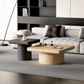 Nesting Coffee Table Set with Fluted Pedestal, Natural Wood & Black - Elirian