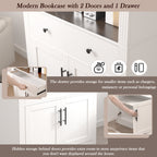 Arched White Bookshelf with Storage Cabinet and Adjustable Shelves - Elirian