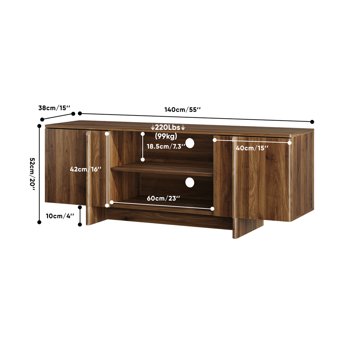 Mid-Century Walnut TV Stand with Double Doors and Open Shelving - Elirian