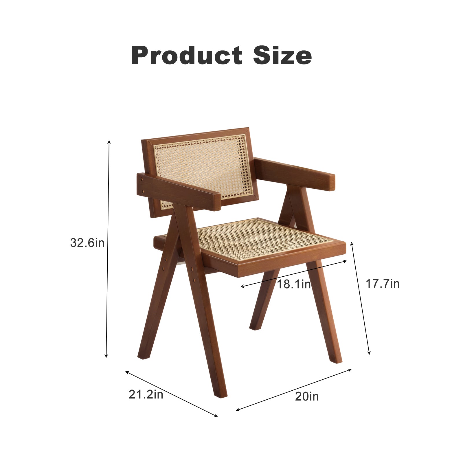 Mid-Century Rattan Accent Dining Chairs, Set of 2, Walnut - Elirian