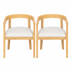 Curved Back Upholstered Dining Chairs with Solid Wood Frame, Set of 2 (Natural) - Elirian