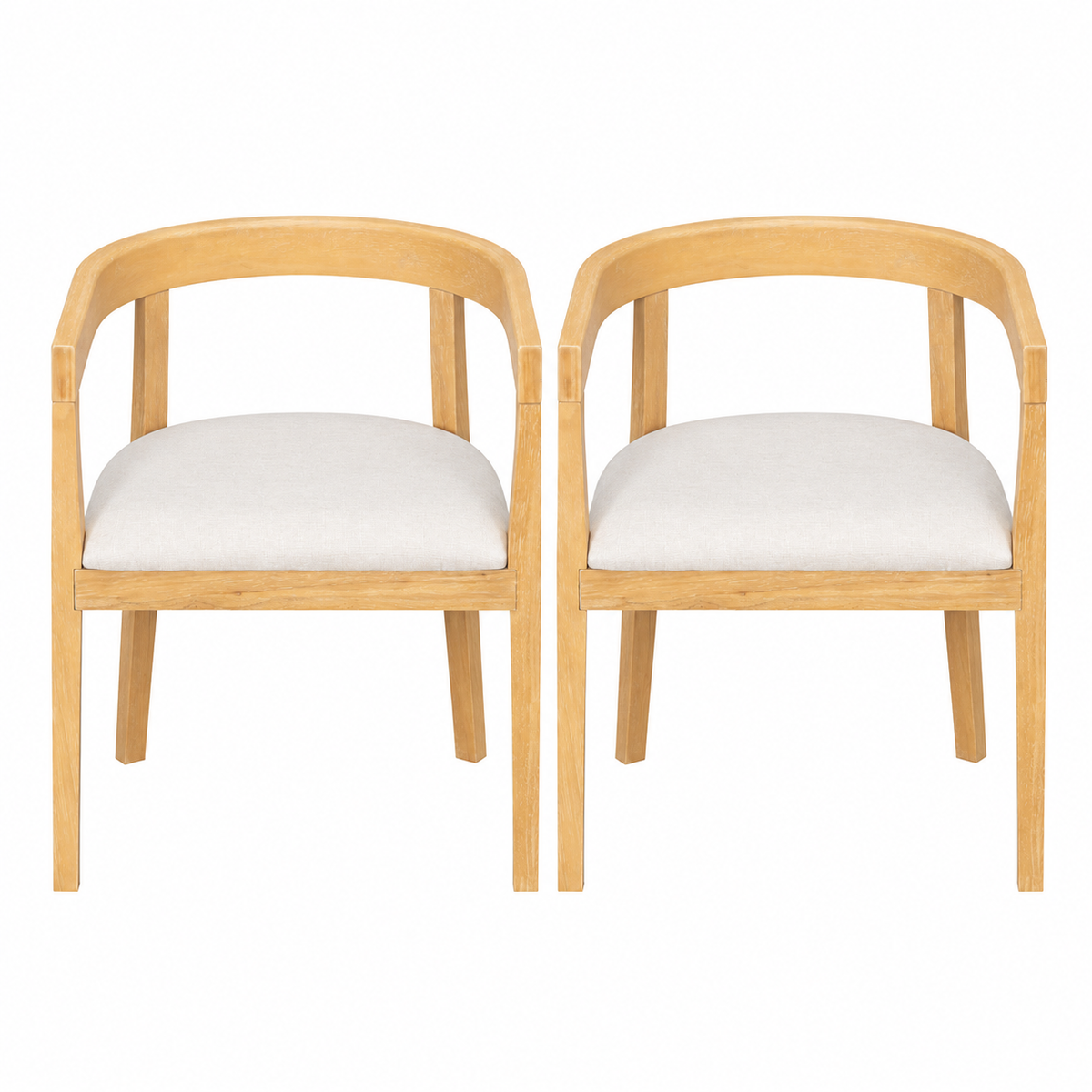 Curved Back Upholstered Dining Chairs with Solid Wood Frame, Set of 2 (Natural) - Elirian