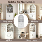 Arched White Bookshelf with Storage Cabinet and Adjustable Shelves - Elirian