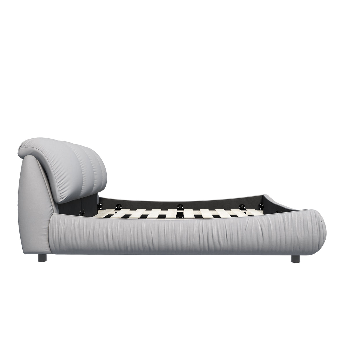 King Size Grey Upholstered Platform Bed with Oversized Padded Headboard - Elirian