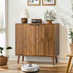Farmhouse Walnut Sideboard Buffet Cabinet with Slatted Doors, 31.5" W - Elirian