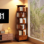 Rotating Corner Bookshelf, 6-Tier Walnut Brown Spinning Bookcase - Elirian