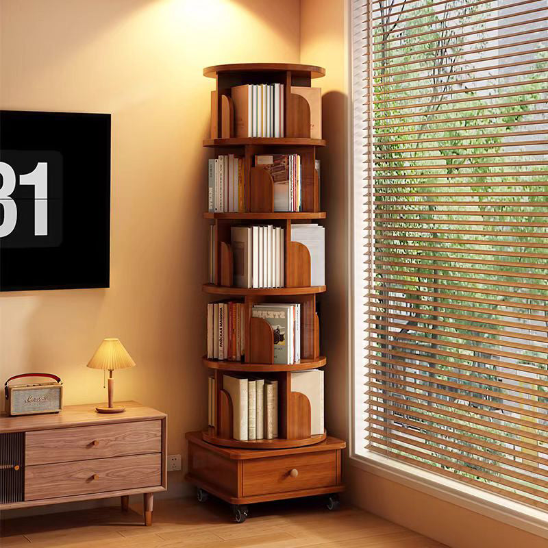 Rotating Corner Bookshelf, 6-Tier Walnut Brown Spinning Bookcase - Elirian