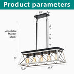 5-Light White Farmhouse Linear Chandelier for Dining Room and Kitchen Island - Elirian
