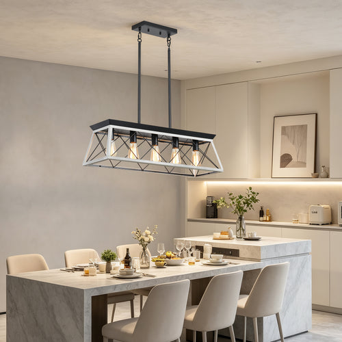 5-Light White Farmhouse Linear Chandelier for Dining Room and Kitchen Island - Elirian