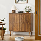 Farmhouse Walnut Sideboard Buffet Cabinet with Slatted Doors, 31.5" W - Elirian