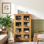 Natural Wood 8-Door Glass-Front Display Storage Cabinet - Elirian