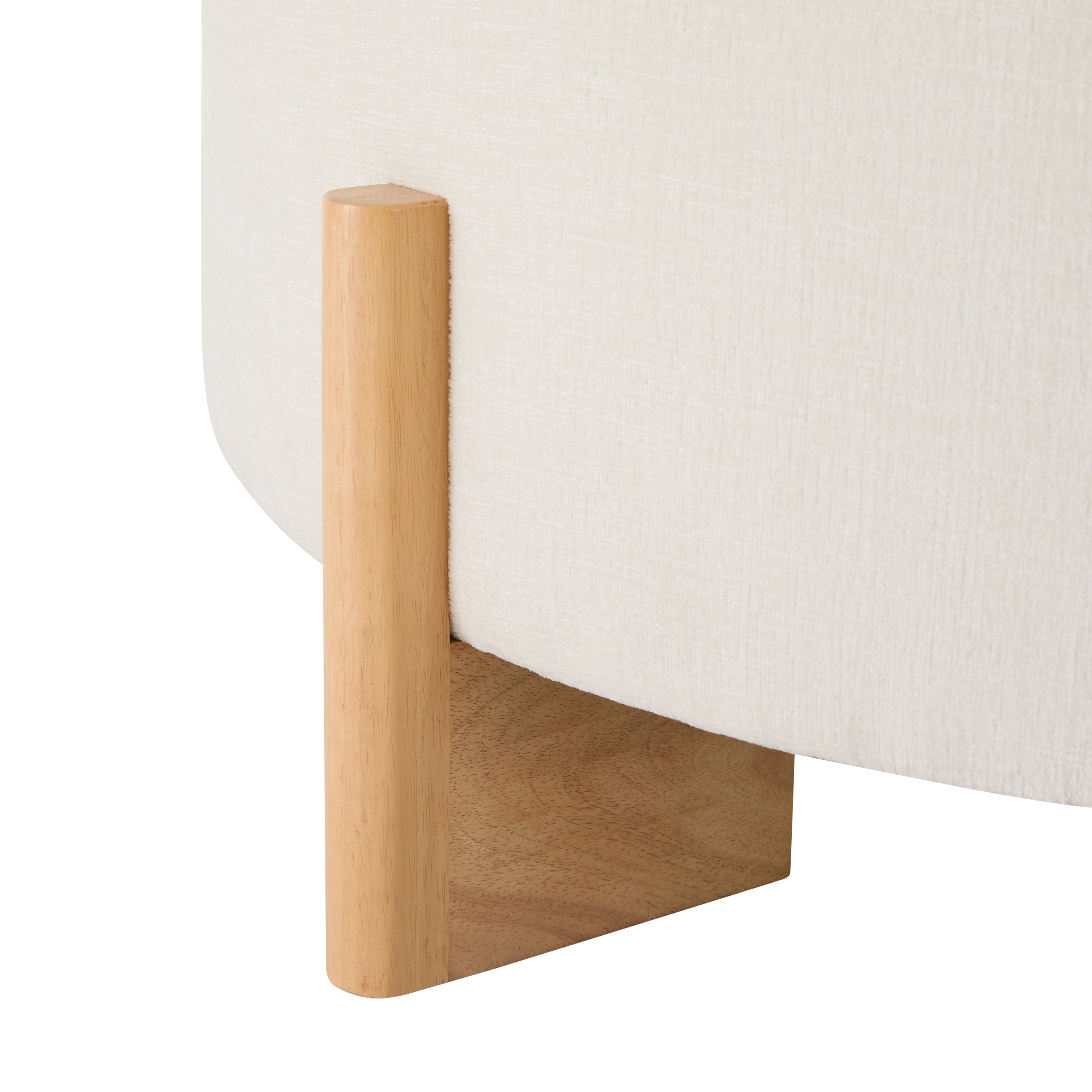 Round Tufted Chenille Ottoman with Solid Wood Legs, Beige - Elirian