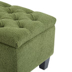 Green Bouclé Storage Ottoman Bench with Rubber Wood Legs - Elirian