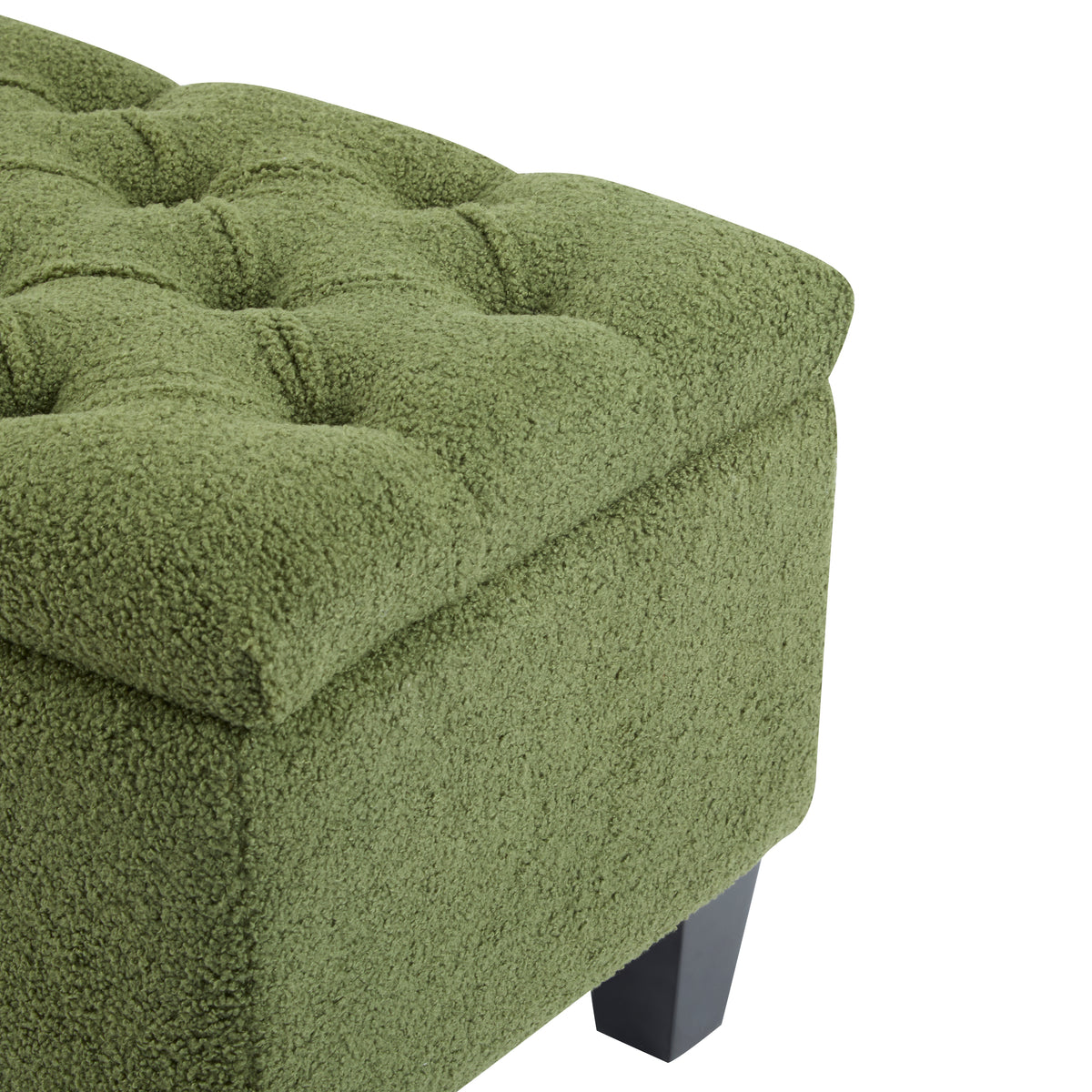 Green Bouclé Storage Ottoman Bench with Rubber Wood Legs - Elirian
