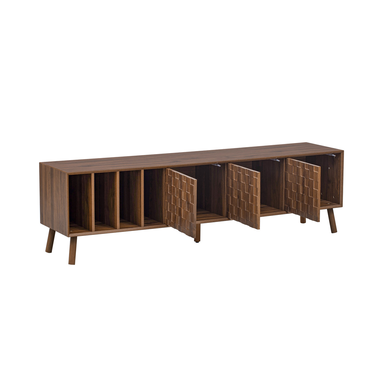 Walnut Mid-Century Modern TV Stand with Solid Wood Legs - Elirian