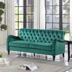 Canapé Chesterfield 3 places vert foncé, style Mid-Century, capitonné
