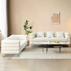 Üppig gepolstertes, modernes elfenbeinfarbenes 3-Sitzer-Sofa mit weichem Bouclé-Stoff und 3 Kissen