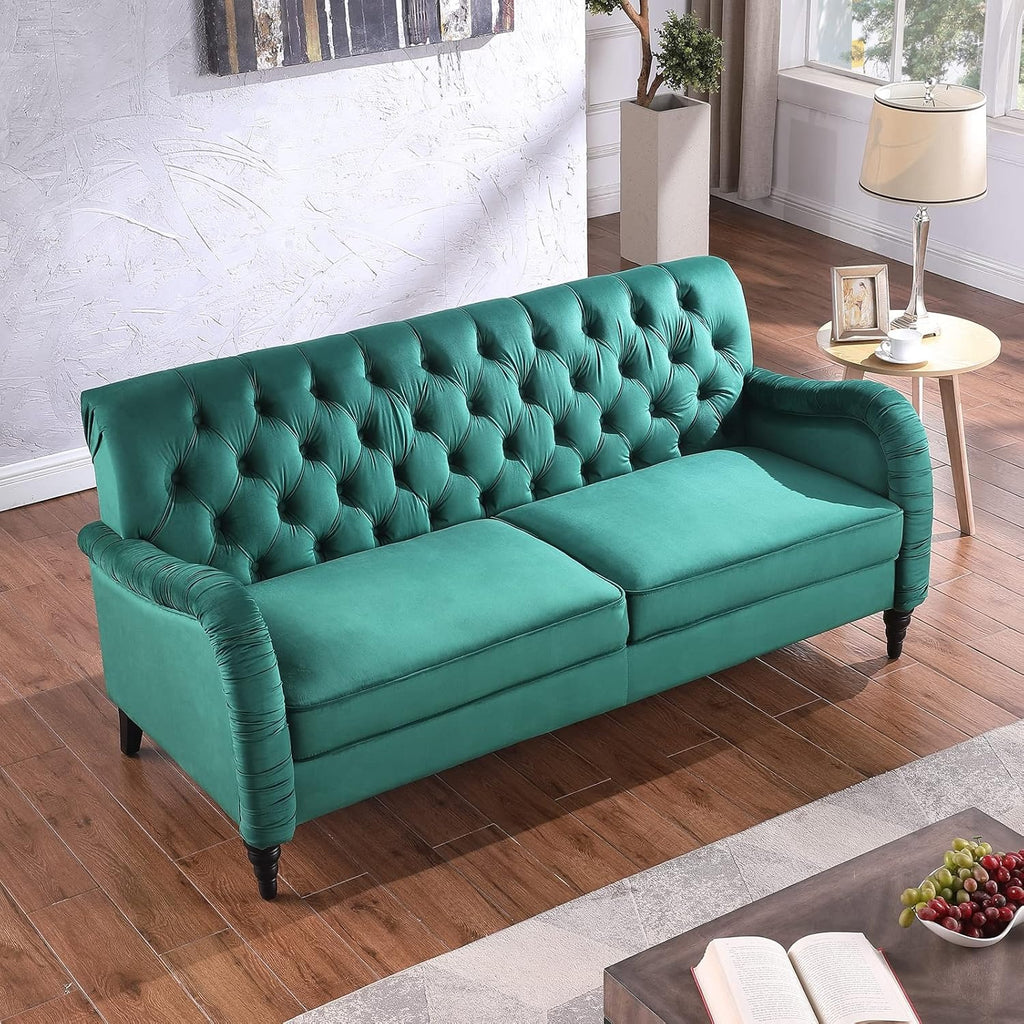 Mid-Century Dark Green Chesterfield 3-Seater Sofa in Tufted Button Des ...