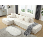Modern beige L-shaped sectional sofa with tofu block design and left chaise - Elirian