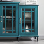 Modernes, petrolblaues TV-Möbel aus Holz mit Glastüren und verstellbaren Einlegeböden