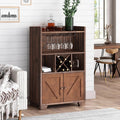 Farmhouse wooden wine cabinet with X-shaped rack and glass holder storage - Elirian