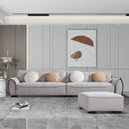 White 4-Seater Chenille Bubble Sofa with Ottoman & 4 Toss Pillows