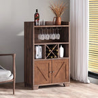 Farmhouse wooden wine cabinet with x-shaped rack and glass holder storage - Elirian