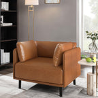 Vintage brown faux leather lounge chair with black metal legs in modern living room - Elirian
