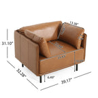 Vintage brown faux leather lounge chair with metal legs and dimensions - Elirian