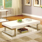 Rechteckiger, moderner, hochglänzend lackierter weißer Couchtisch mit offenem Stauraum