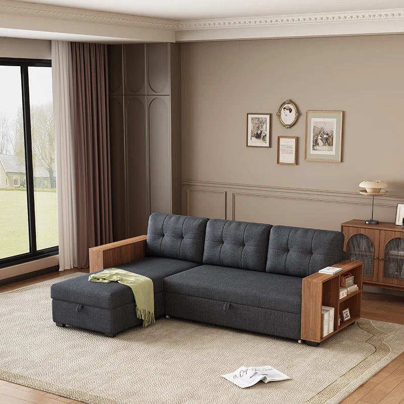 Modern L-Shaped Sectional Sleeper Sofa with Pull Out Bed & Storage
