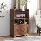 Farmhouse wooden wine cabinet with X-shaped rack and glass holder storage - Elirian