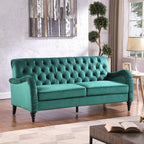 Canapé Chesterfield 3 places vert foncé, style Mid-Century, capitonné