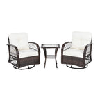 3-teiliges Rattan-Gartenmöbelset in Braun &amp; Weiß – 2 Drehstühle &amp; Glastisch