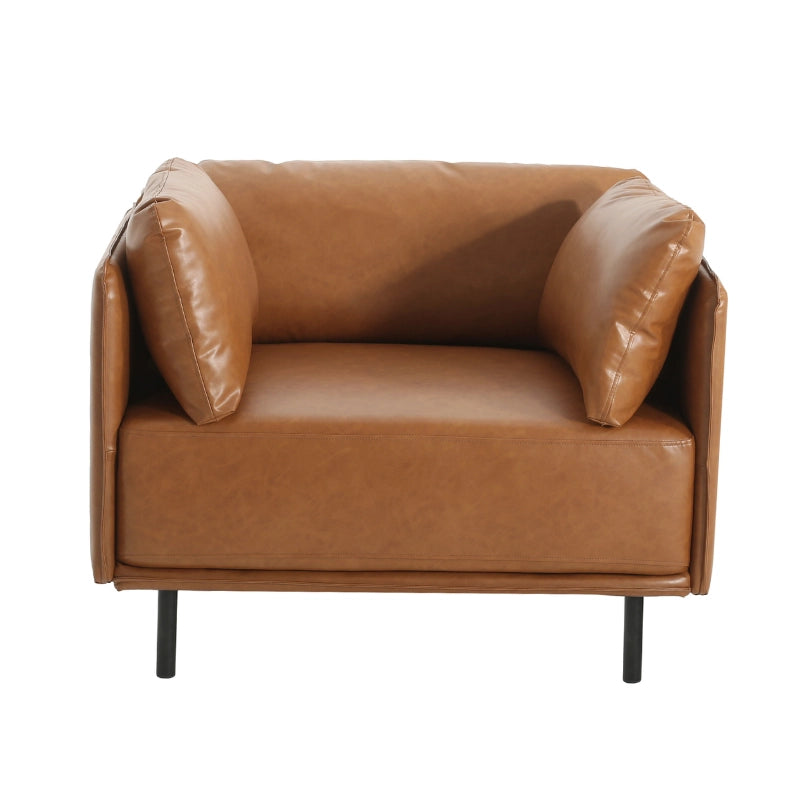 Vintage brown faux leather lounge chair with wood and steel legs - Elirian