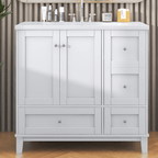 Meuble-lavabo blanc moderne avec chargeur USB, tiroirs et lavabo